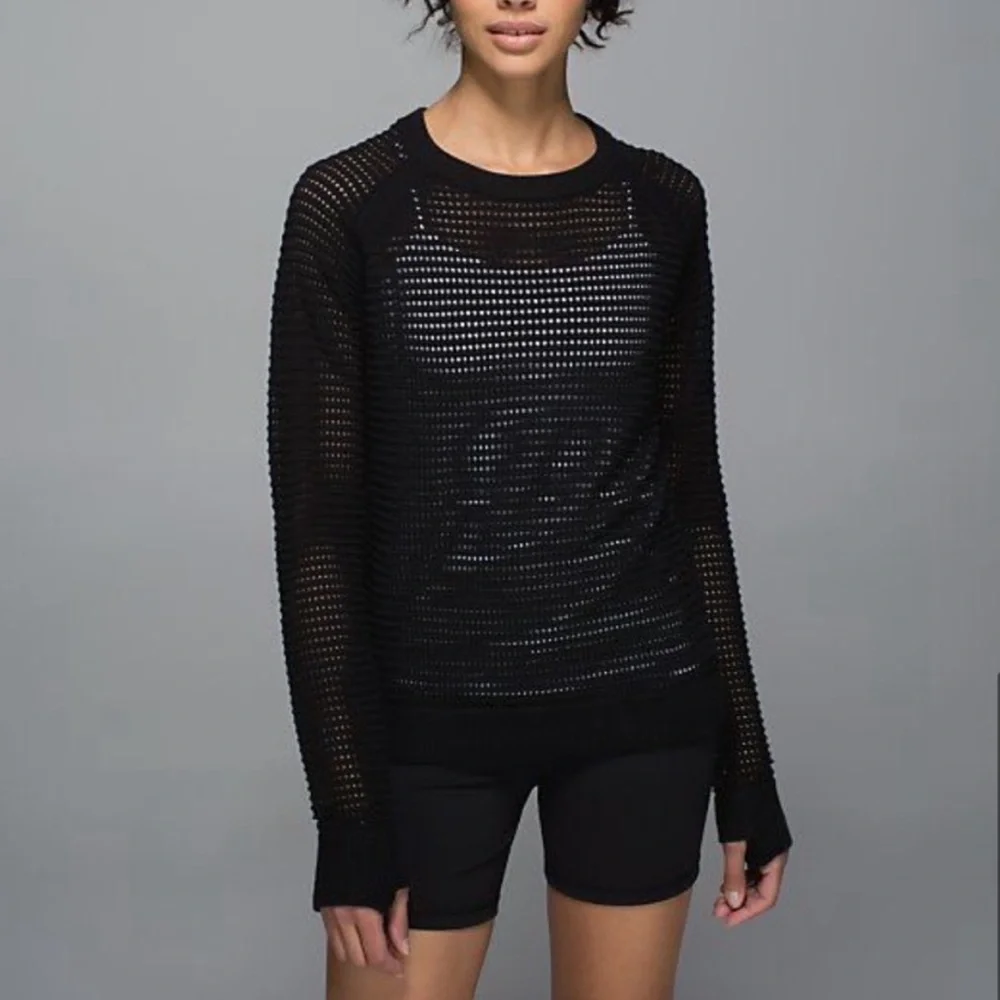 Lululemon Devi Crew Pointelle Black Pullover Sweater